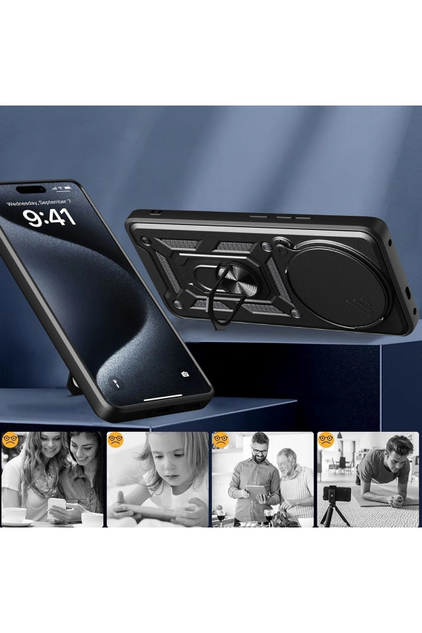 Honor Magic 7 Lite Kılıf Magnetik Standlı Kamera Korumalı Zore Sürgülü Vega Kapak