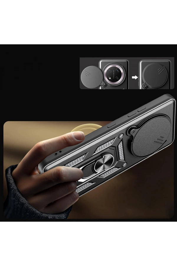 Honor Magic 7 Lite Kılıf Magnetik Standlı Kamera Korumalı Zore Sürgülü Vega Kapak