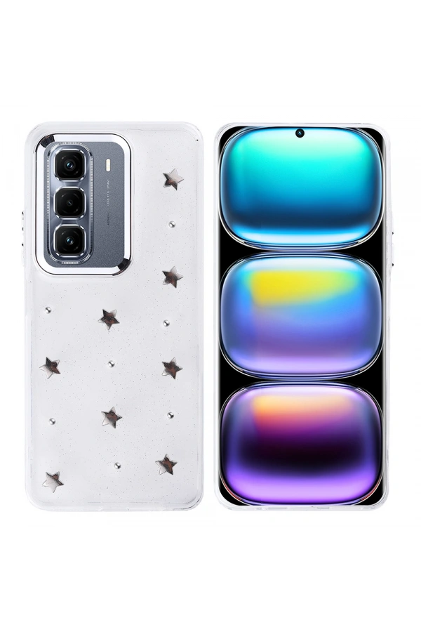 İnfinix Hot 50 Pro Plus 4G Kılıf Airbag Tasarımlı Simli Şeffaf Zore Kutup Kapak