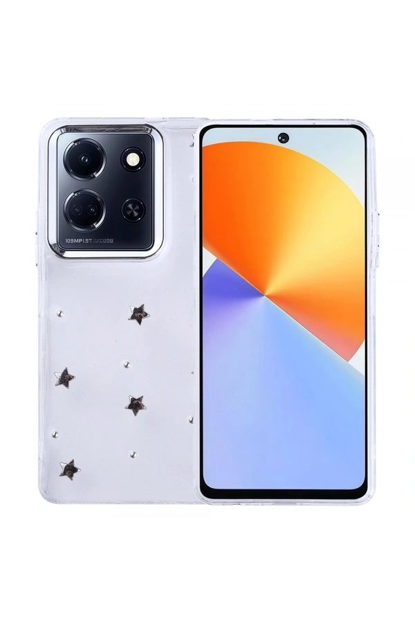 İnfinix Note 30 5G Kılıf Airbag Tasarımlı Simli Şeffaf Zore Kutup Kapak