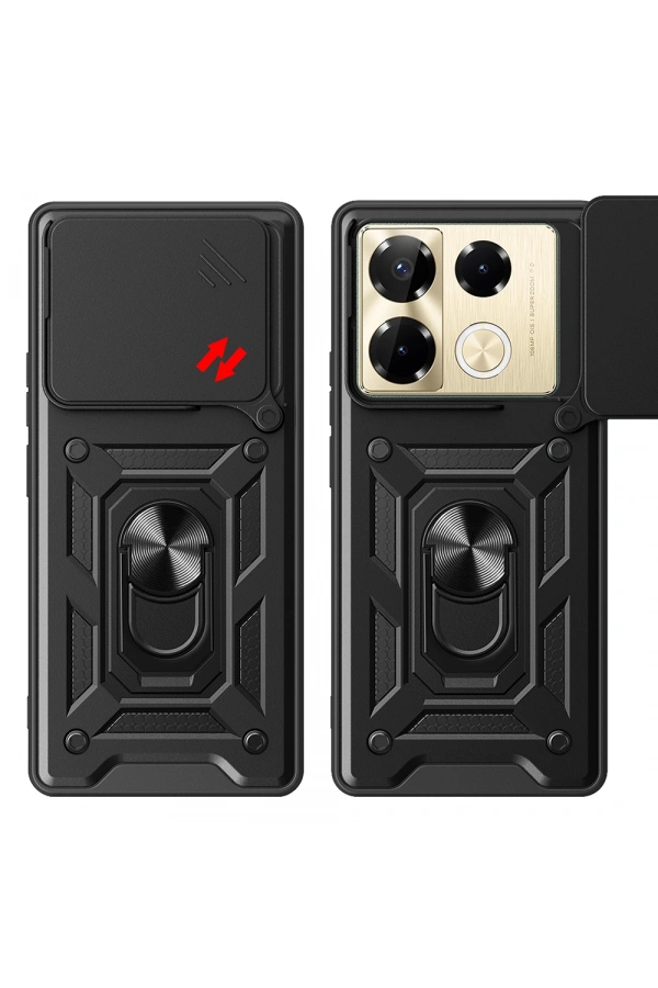 İnfinix Note 40 Pro Kılıf Magnetik Standlı Kamera Korumalı Zore Sürgülü Vega Kapak