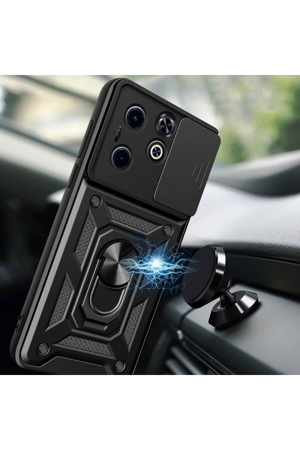 İnfinix Smart 8 Kılıf Magnetik Standlı Kamera Korumalı Zore Sürgülü Vega Kapak
