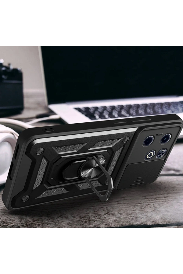 İnfinix Smart 8 Kılıf Magnetik Standlı Kamera Korumalı Zore Sürgülü Vega Kapak