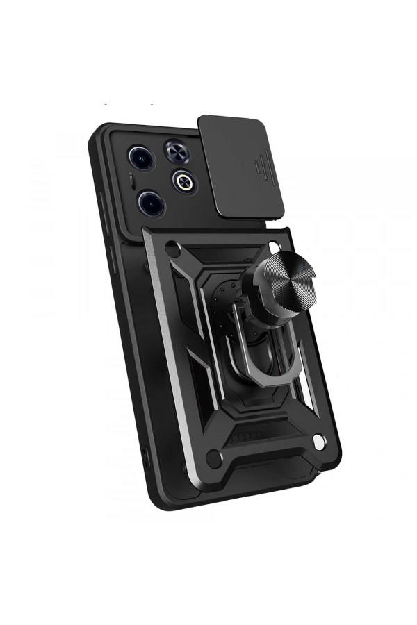 İnfinix Smart 8 Kılıf Magnetik Standlı Kamera Korumalı Zore Sürgülü Vega Kapak