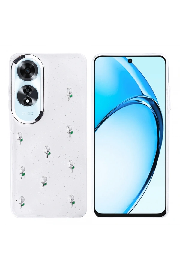 Oppo A60 Kılıf Airbag Tasarımlı Simli Şeffaf Zore Kutup Kapak
