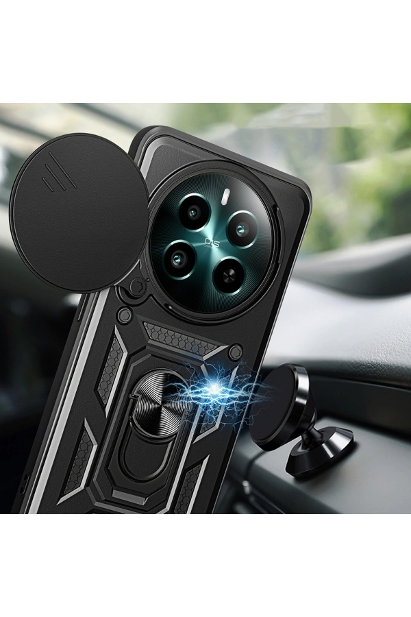 Realme 12 Plus Kılıf Magnetik Standlı Kamera Korumalı Zore Sürgülü Vega Kapak