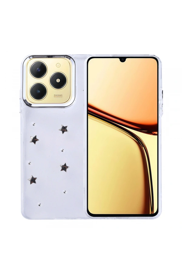 Realme C61 Kılıf Airbag Tasarımlı Simli Şeffaf Zore Kutup Kapak