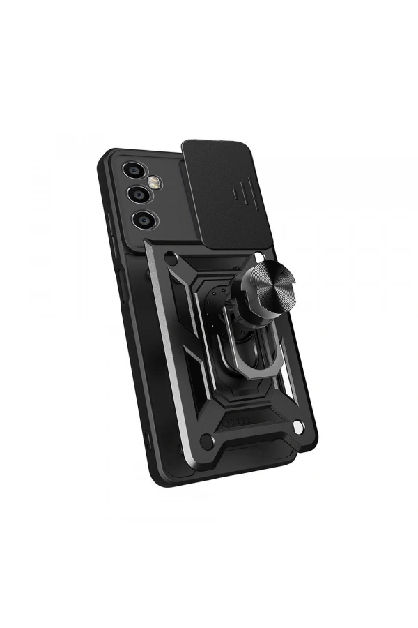 Realme C65 4G Kılıf Magnetik Standlı Kamera Korumalı Zore Sürgülü Vega Kapak