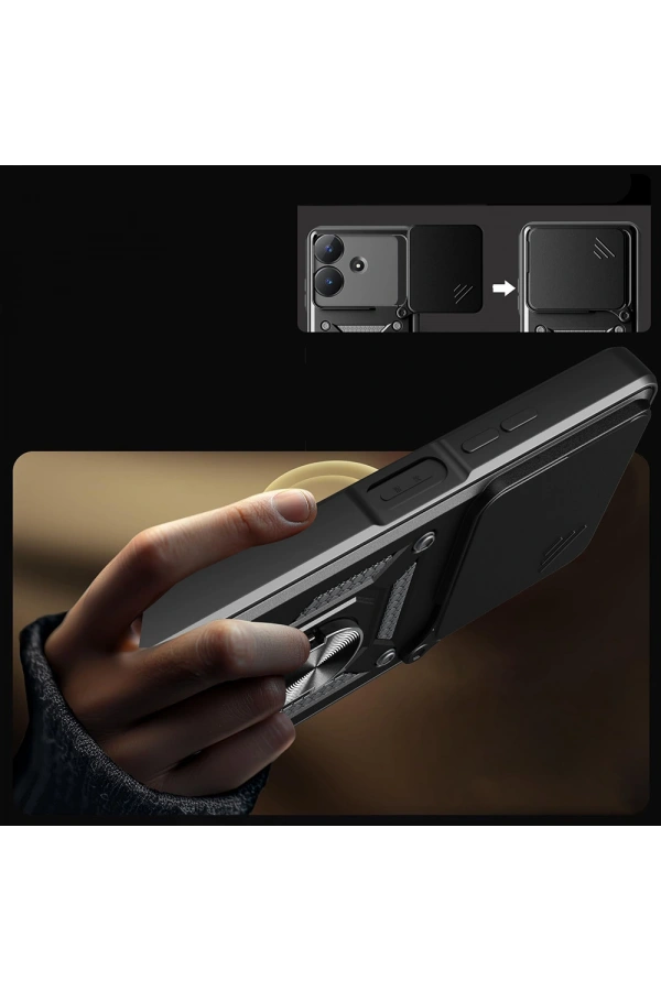 Realme Note 60 Kılıf Magnetik Standlı Kamera Korumalı Zore Sürgülü Vega Kapak