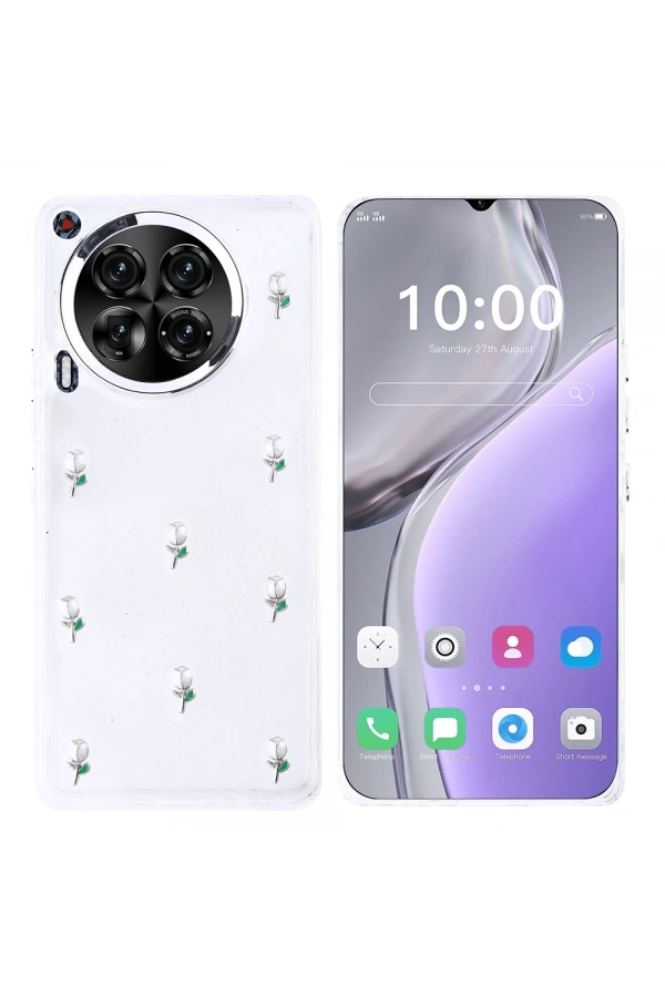 Tecno Camon 30 4G Kılıf Airbag Tasarımlı Simli Şeffaf Zore Kutup Kapak