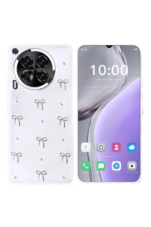 Tecno Camon 30 Kılıf Airbag Tasarımlı Simli Şeffaf Zore Kutup Kapak
