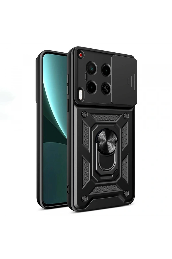 Tecno Camon 30 Kılıf Magnetik Standlı Kamera Korumalı Zore Sürgülü Vega Kapak