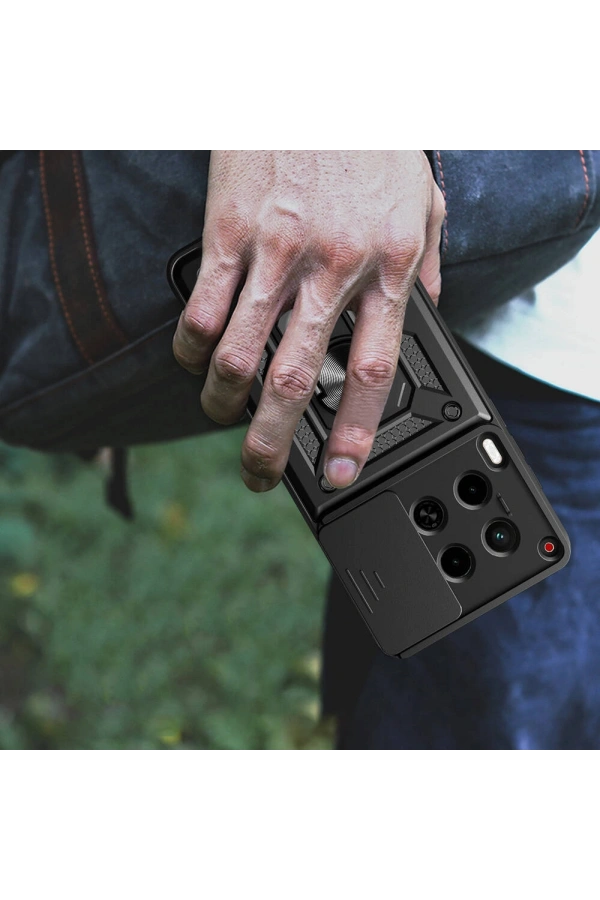 Tecno Camon 30 Kılıf Magnetik Standlı Kamera Korumalı Zore Sürgülü Vega Kapak