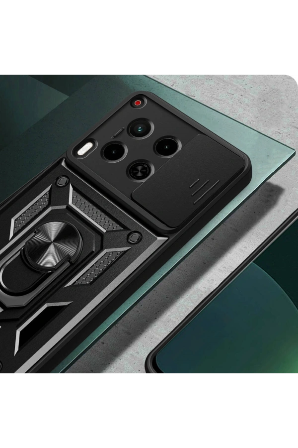 Tecno Camon 30 Kılıf Magnetik Standlı Kamera Korumalı Zore Sürgülü Vega Kapak