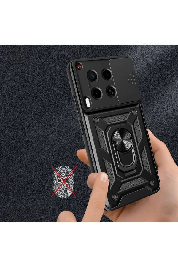 Tecno Camon 30 Kılıf Magnetik Standlı Kamera Korumalı Zore Sürgülü Vega Kapak