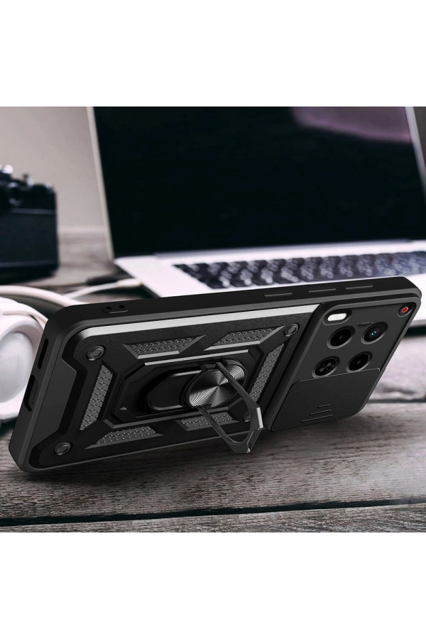 Tecno Camon 30 Kılıf Magnetik Standlı Kamera Korumalı Zore Sürgülü Vega Kapak