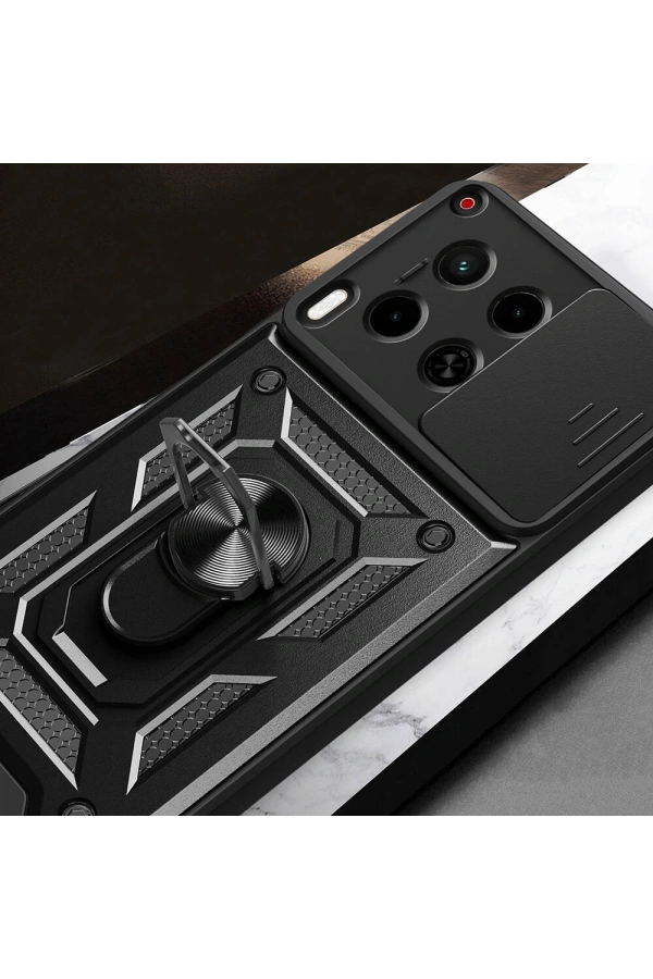 Tecno Camon 30 Kılıf Magnetik Standlı Kamera Korumalı Zore Sürgülü Vega Kapak