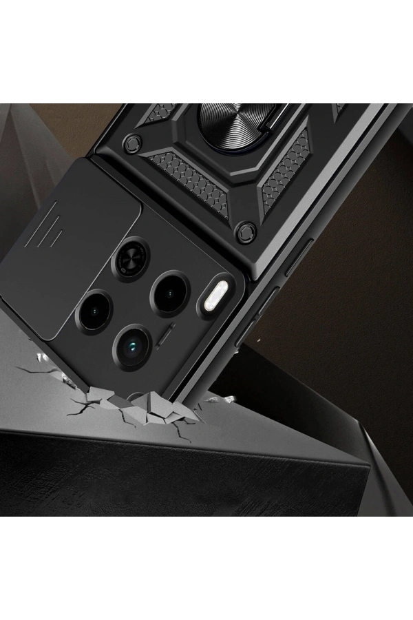 Tecno Camon 30 Kılıf Magnetik Standlı Kamera Korumalı Zore Sürgülü Vega Kapak