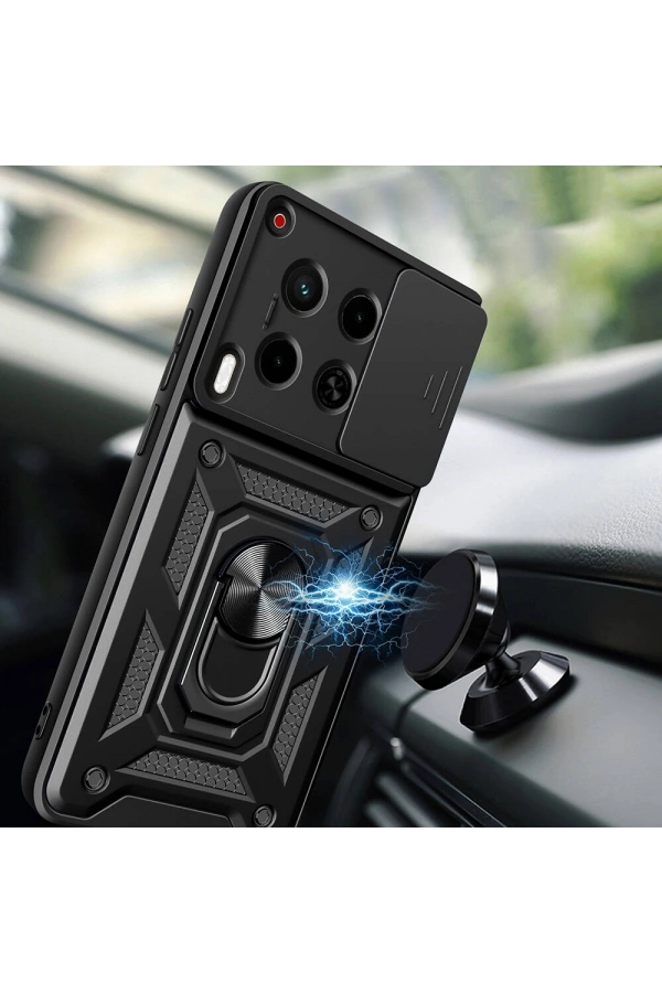 Tecno Camon 30 Kılıf Magnetik Standlı Kamera Korumalı Zore Sürgülü Vega Kapak