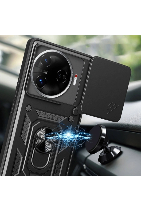 Tecno Camon 30 Pro 5G Kılıf Magnetik Standlı Kamera Korumalı Zore Sürgülü Vega Kapak