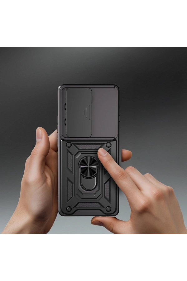 Tecno Camon 40 4G Kılıf Magnetik Standlı Kamera Korumalı Zore Sürgülü Vega Kapak
