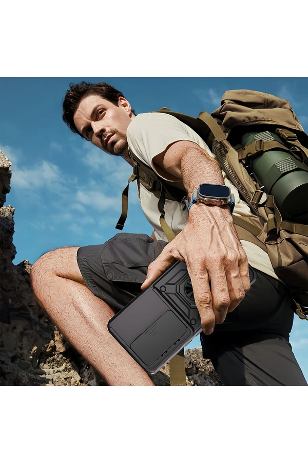 Tecno Camon 40 4G Kılıf Magnetik Standlı Kamera Korumalı Zore Sürgülü Vega Kapak
