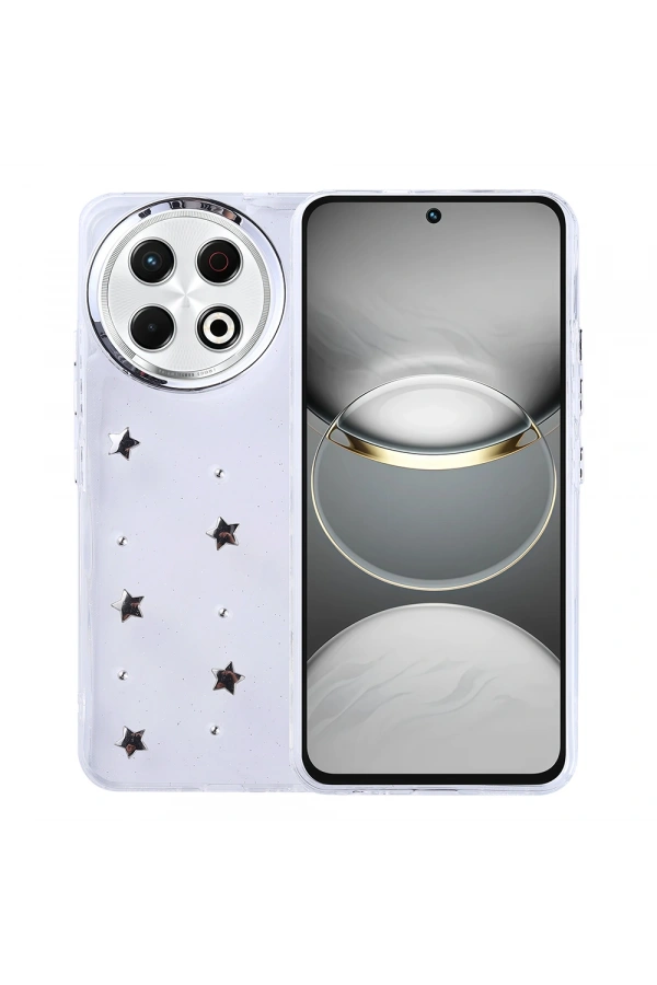 Tecno Spark 30 Pro Kılıf Airbag Tasarımlı Simli Şeffaf Zore Kutup Kapak