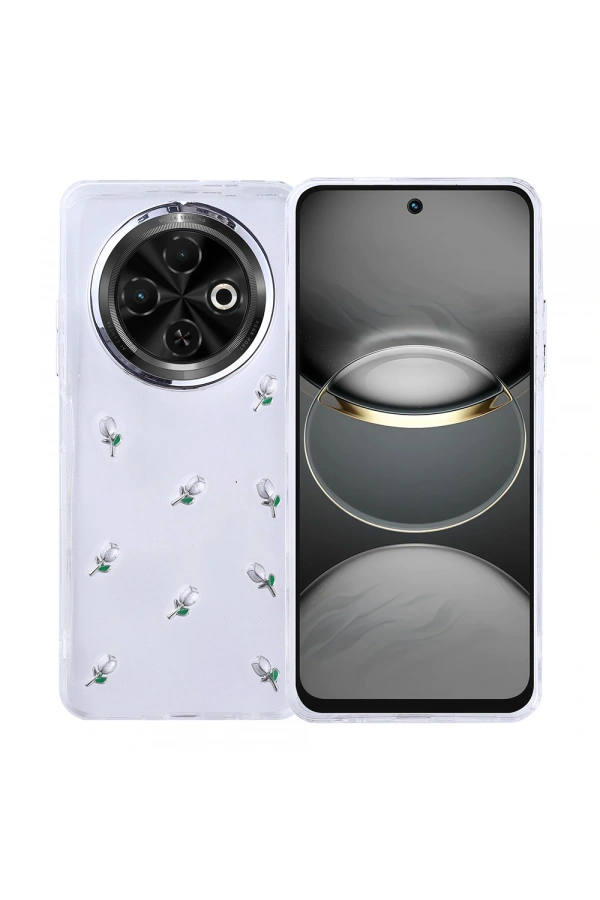 Tecno Spark 30C Kılıf Airbag Tasarımlı Simli Şeffaf Zore Kutup Kapak