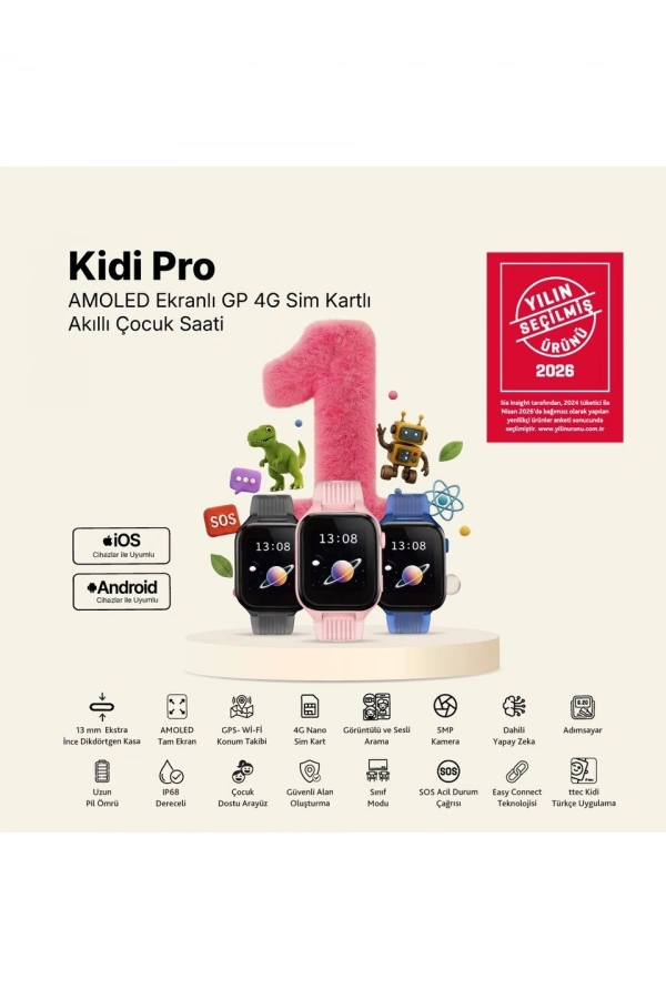 Ttec Kidi Pro AMOLED Ekranlı GPS 4G Sim Kartlı Akıllı Çocuk Saati Okyanus Laciverti