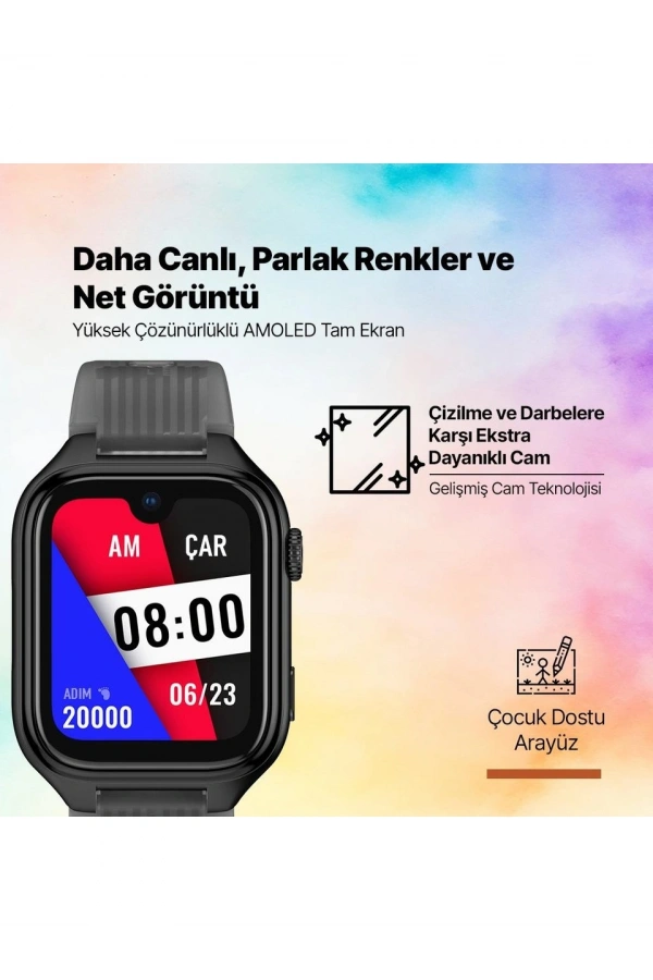 Ttec Kidi Pro AMOLED Ekranlı GPS 4G Sim Kartlı Akıllı Çocuk Saati Panter Siyahı 2KSW03