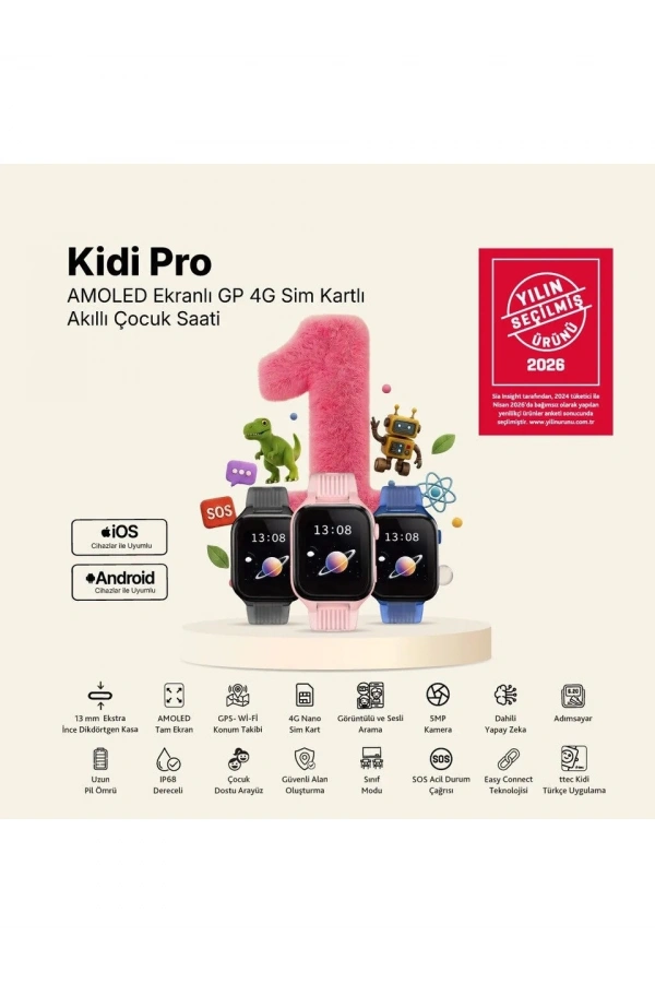 Ttec Kidi Pro AMOLED Ekranlı GPS 4G Sim Kartlı Akıllı Çocuk Saati Panter Siyahı 2KSW03