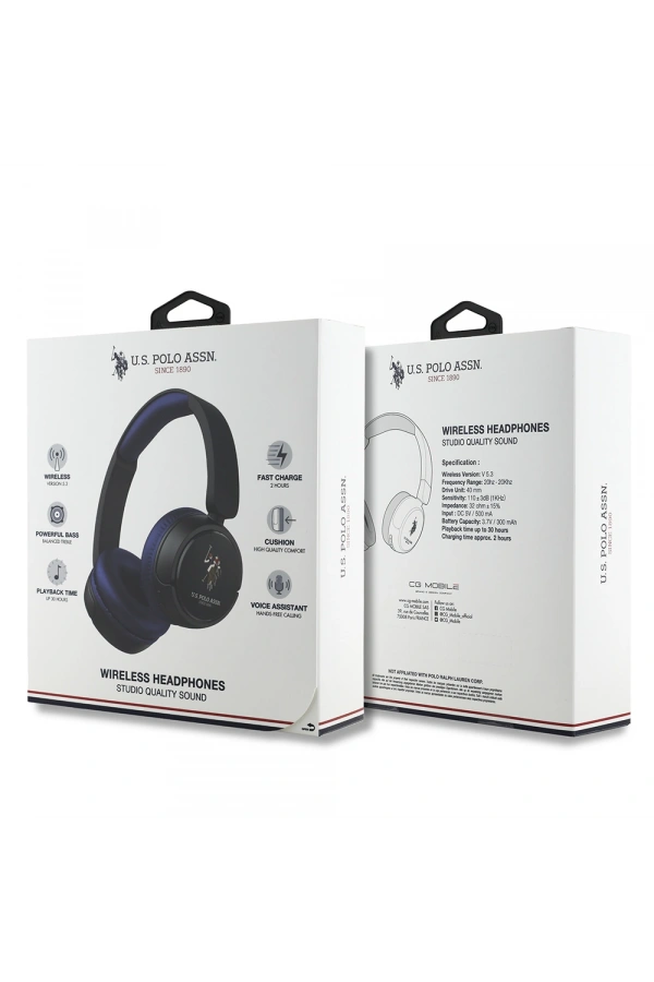 U.S Polo Assn. Orjinal Lisanslı Katlanabilir Ayarlanabilir Baskı Logolu Kulak Üstü Bluetooth Kulaklık v5.3