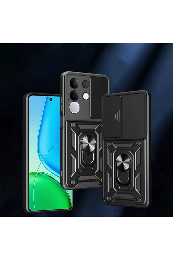 Vivo Y29 4G Kılıf Magnetik Standlı Kamera Korumalı Zore Sürgülü Vega Kapak