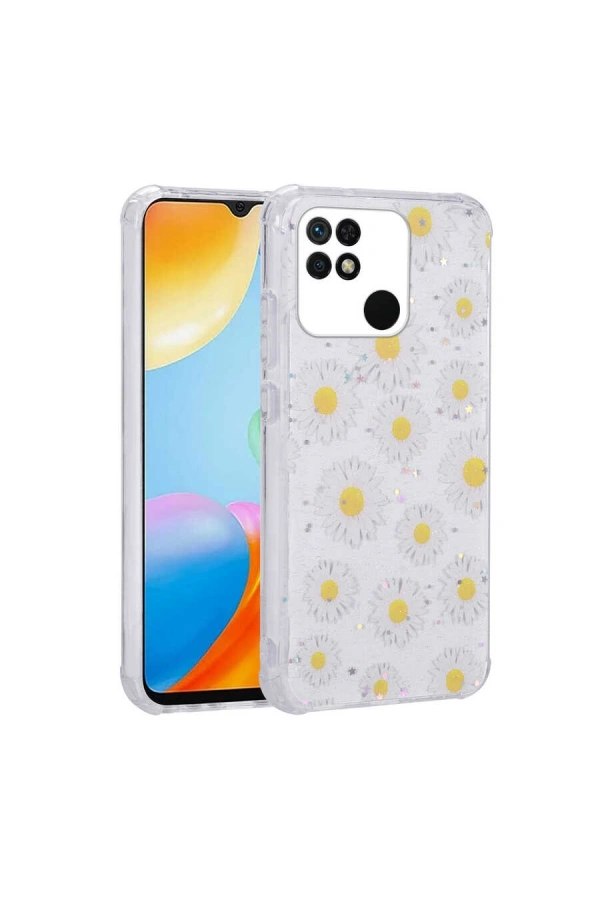 Xiaomi Poco C40 Kılıf Simli Desenli Kamera Korumalı Parlak Zore Popy Kapak