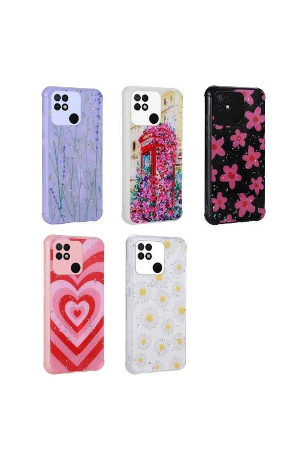 Xiaomi Poco C40 Kılıf Simli Desenli Kamera Korumalı Parlak Zore Popy Kapak