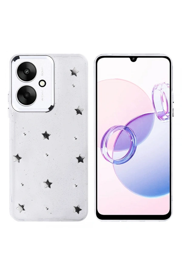 Xiaomi Poco C65 Kılıf Airbag Tasarımlı Simli Şeffaf Zore Kutup Kapak
