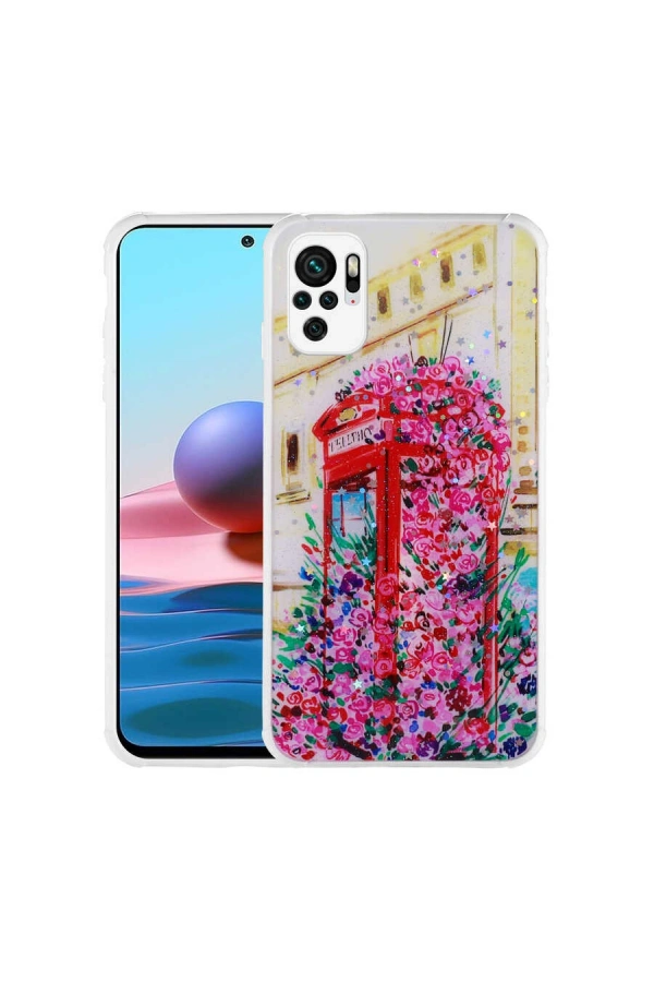 Xiaomi Poco M5S Kılıf Simli Desenli Kamera Korumalı Parlak Zore Popy Kapak