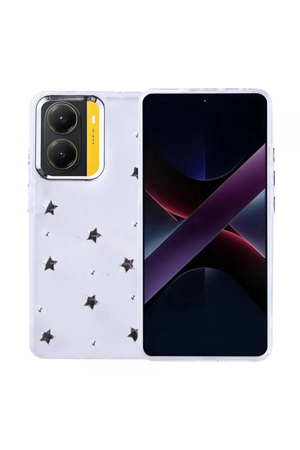 Xiaomi Poco X7 Pro Kılıf Airbag Tasarımlı Simli Şeffaf Zore Kutup Kapak