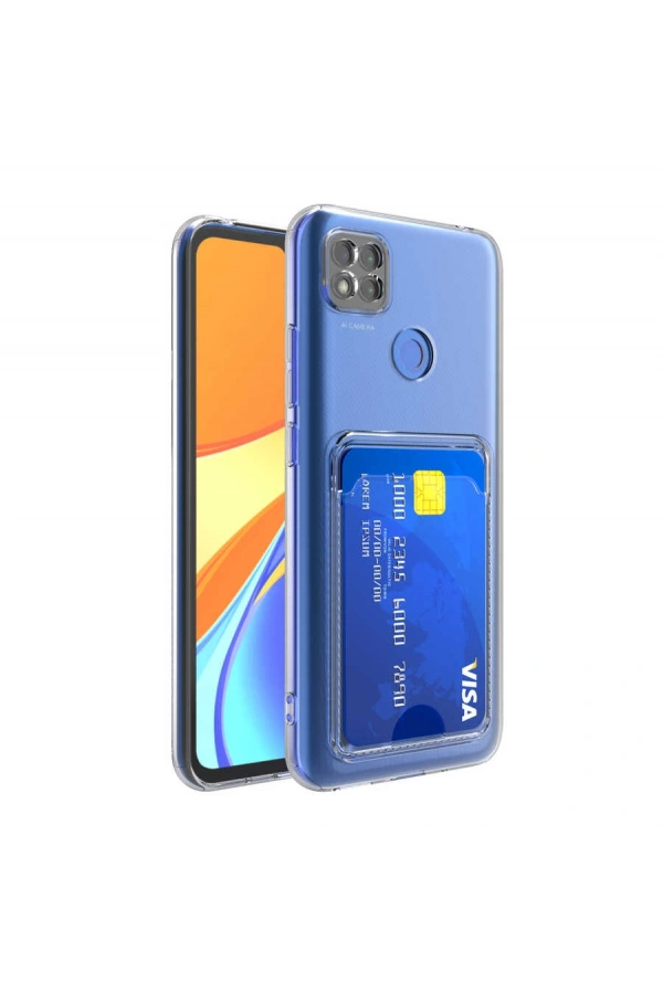 Xiaomi Redmi 9C Kılıf Kartlıklı Şeffaf Zore Setra Clear Silikon Kapak