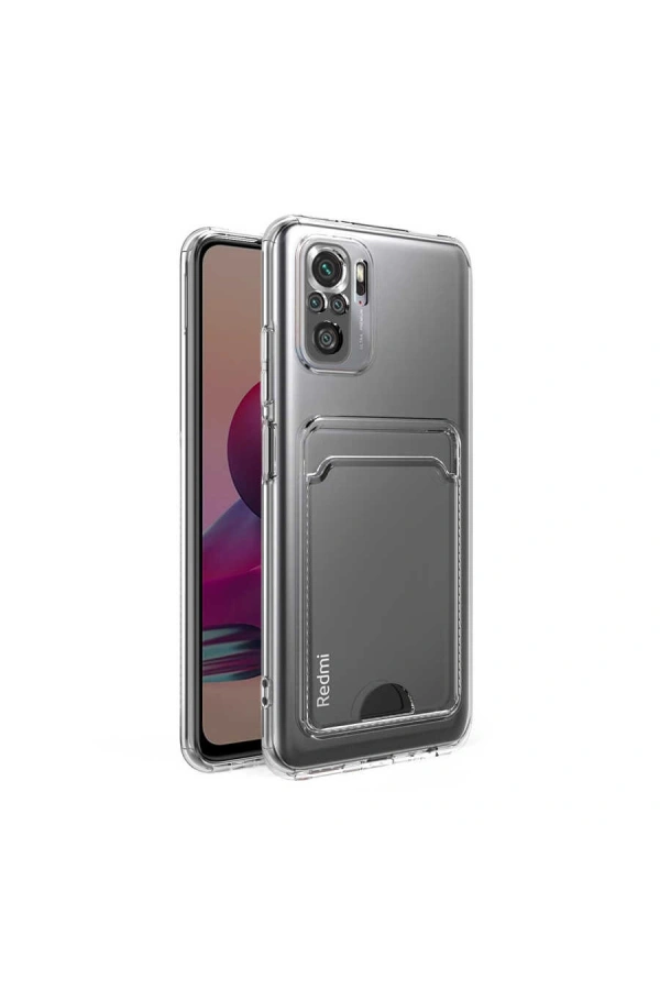 Xiaomi Redmi Note 10 Kılıf Kartlıklı Şeffaf Zore Setra Clear Silikon Kapak