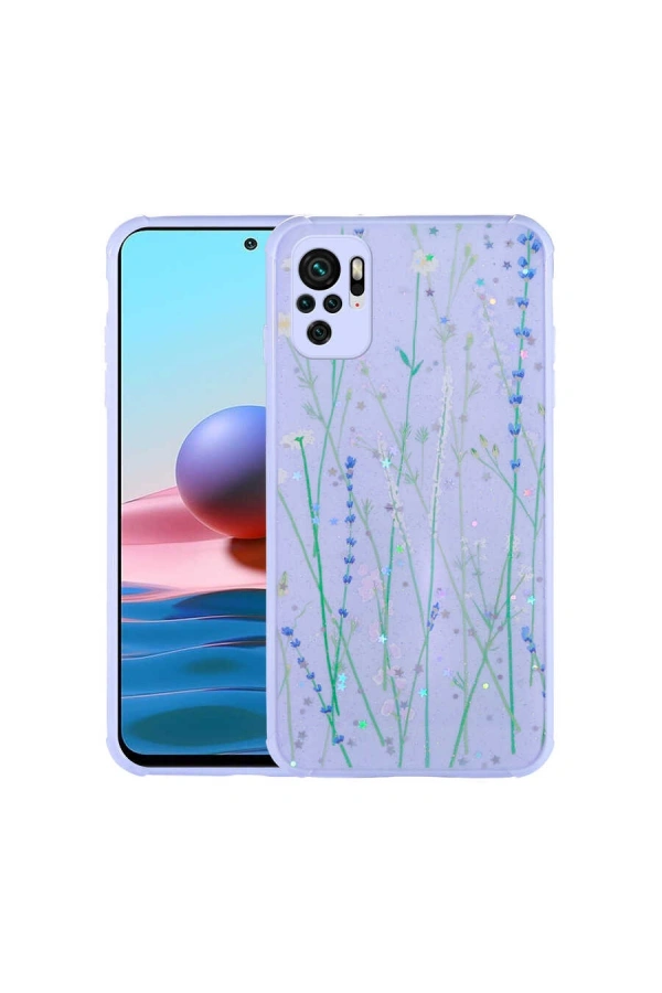 Xiaomi Redmi Note 10 Kılıf Simli Desenli Kamera Korumalı Parlak Zore Popy Kapak