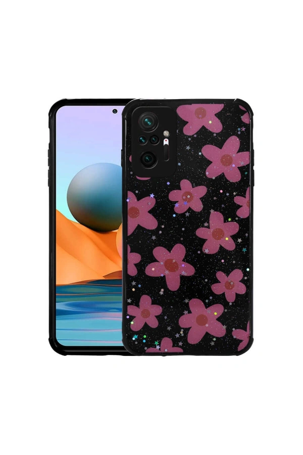 Xiaomi Redmi Note 10 Pro Kılıf Simli Desenli Kamera Korumalı Parlak Zore Popy Kapak