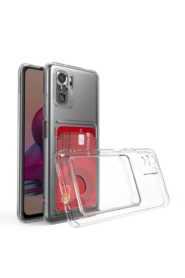 Xiaomi Redmi Note 10S Kılıf Kartlıklı Şeffaf Zore Setra Clear Silikon Kapak