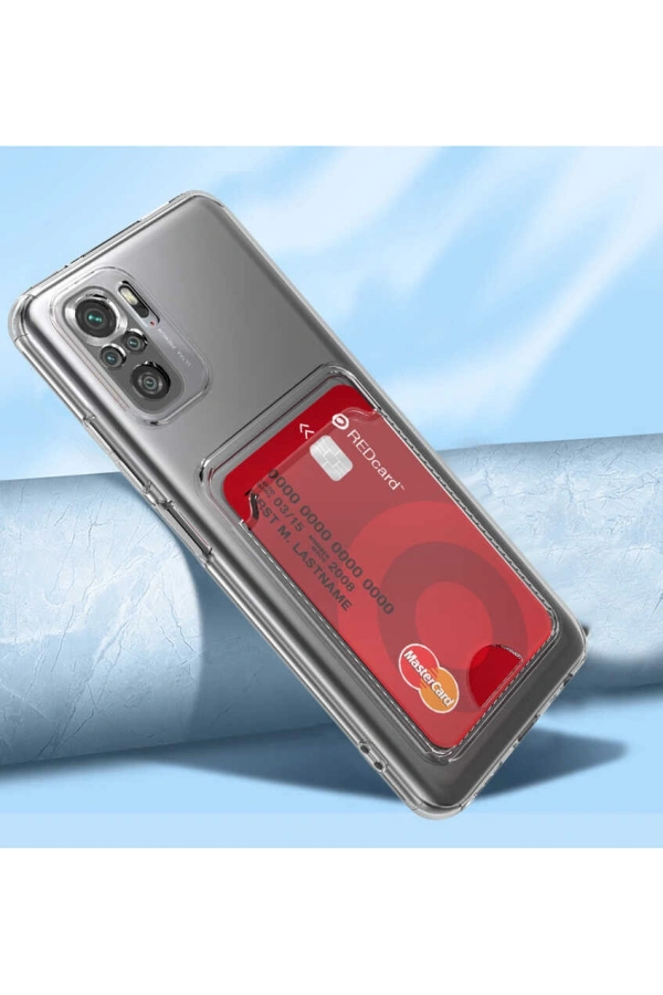 Xiaomi Redmi Note 10S Kılıf Kartlıklı Şeffaf Zore Setra Clear Silikon Kapak