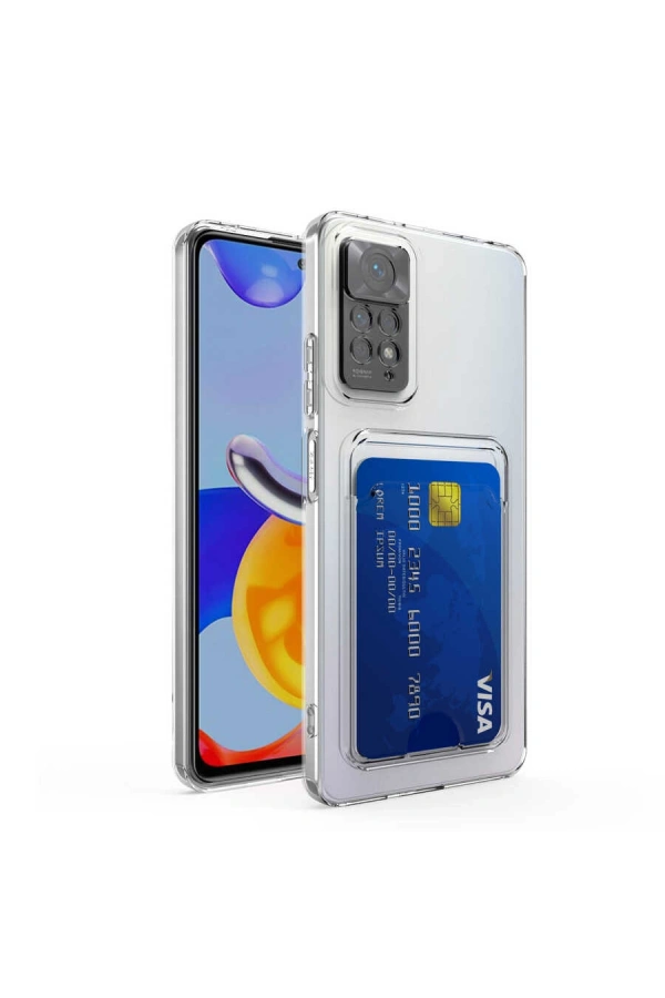 Xiaomi Redmi Note 11 Global Kılıf Kartlıklı Şeffaf Zore Setra Clear Silikon Kapak