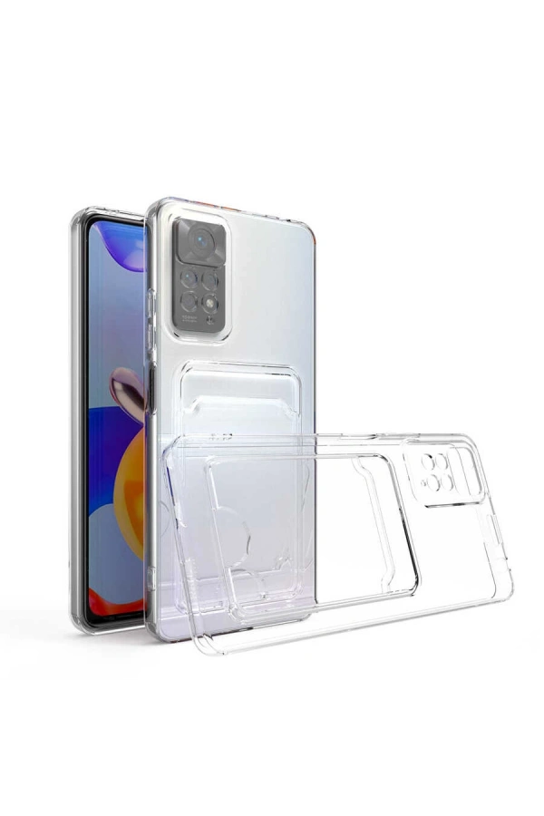 Xiaomi Redmi Note 11 Global Kılıf Kartlıklı Şeffaf Zore Setra Clear Silikon Kapak