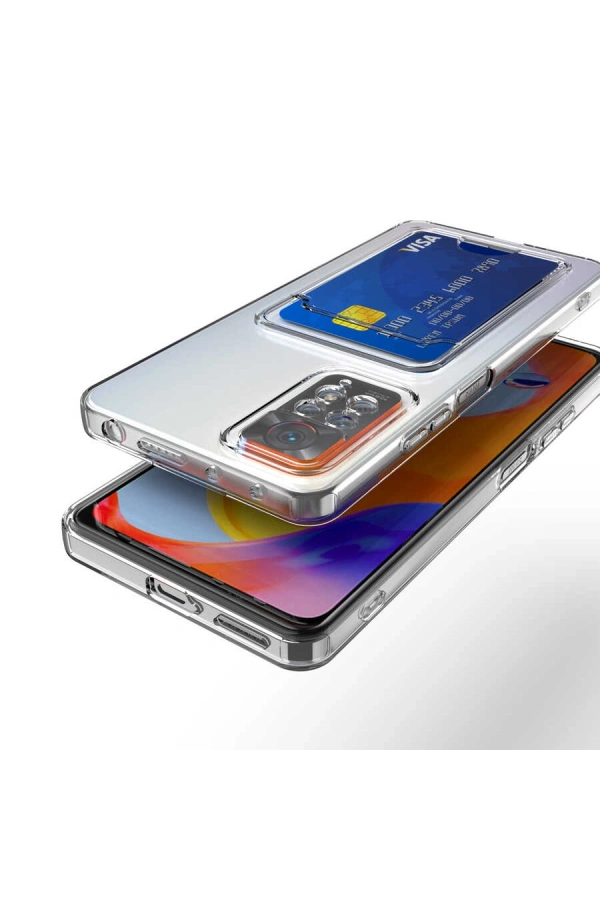 Xiaomi Redmi Note 11 Global Kılıf Kartlıklı Şeffaf Zore Setra Clear Silikon Kapak