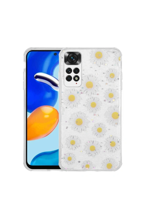 Xiaomi Redmi Note 11 Global Kılıf Simli Desenli Kamera Korumalı Parlak Zore Popy Kapak