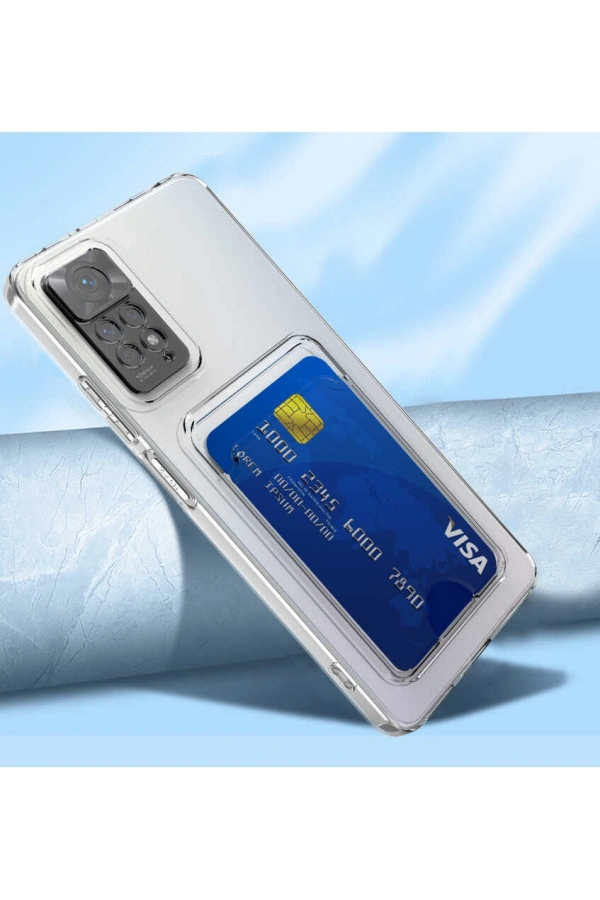 Xiaomi Redmi Note 11S Global Kılıf Kartlıklı Şeffaf Zore Setra Clear Silikon Kapak