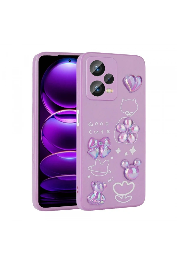 Xiaomi Redmi Note 12 4G Kılıf Kabartma Figürlü Parlak Zore Toys Silikon Kapak